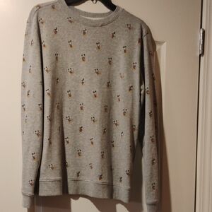 Disney Men's Light Gray Crewneck Sweater with Small Mickey Print